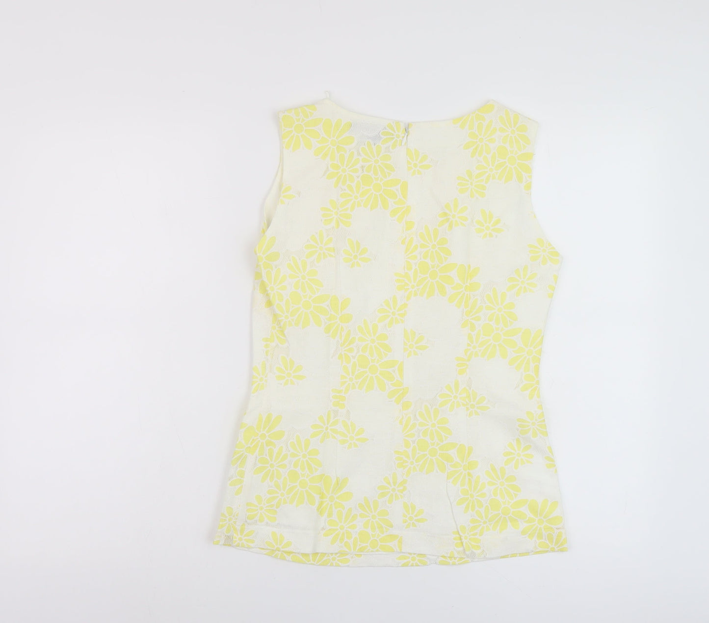 Marks and Spencer Womens White Floral Cotton Basic Tank Size 6 Round Neck