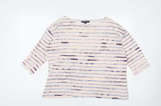 French Connection Womens Beige Striped Cotton Basic T-Shirt Size M Boat Neck
