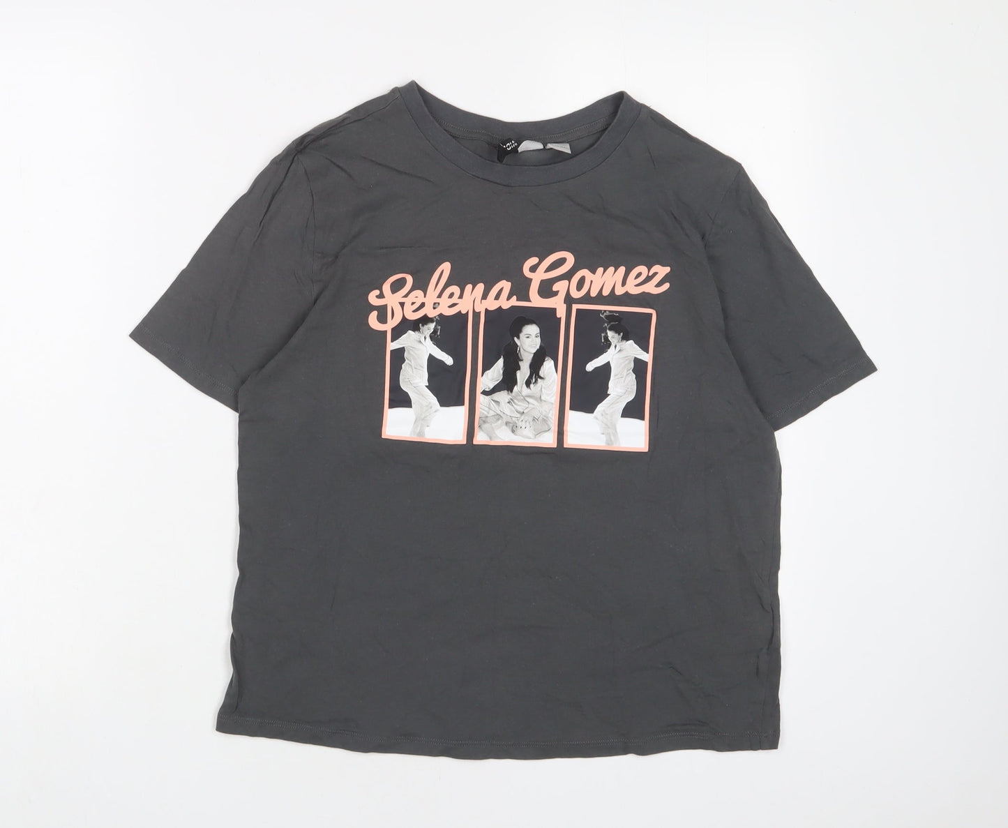 H&M Womens Grey Cotton Basic T-Shirt Size S Crew Neck - Selena Gomez