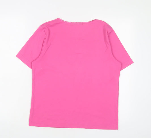 Poppy Womens Pink Cotton Basic T-Shirt Size 12 V-Neck - Embroidered