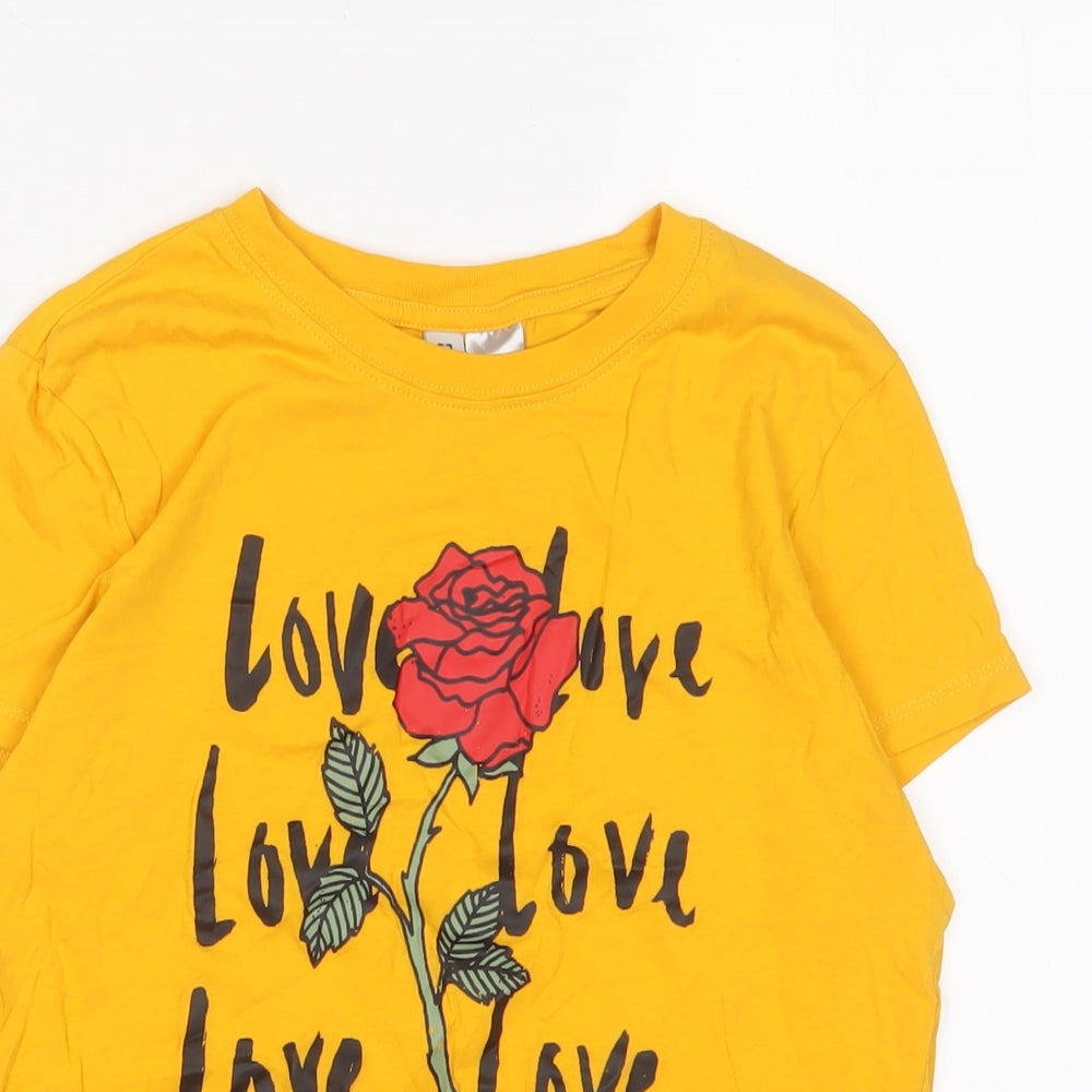 H&M Womens Yellow Cotton Basic T-Shirt Size S Crew Neck