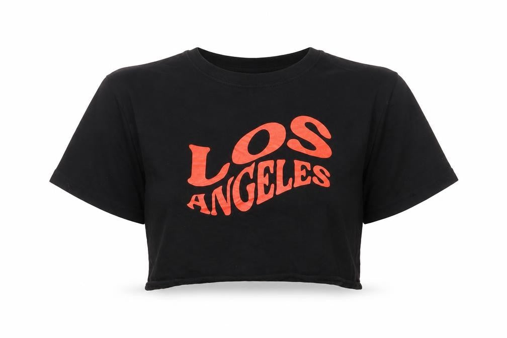 PRETTYLITTLETHING Womens Black Cotton Cropped T-Shirt Size S Crew Neck - Los Angeles