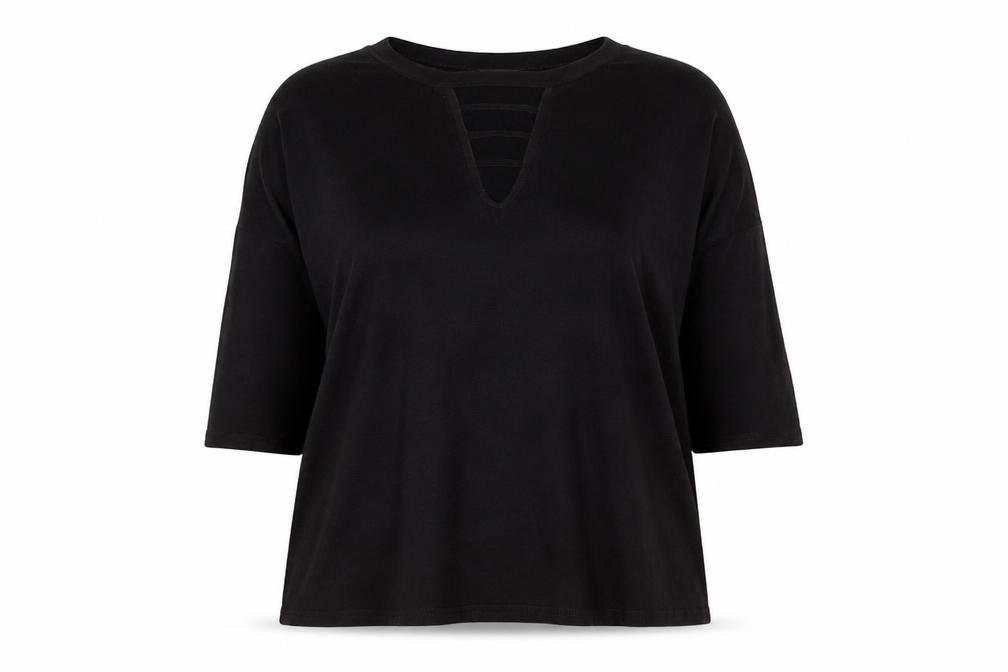 New Look Womens Black Viscose Basic T-Shirt Size 14 V-Neck - Keyhole neck