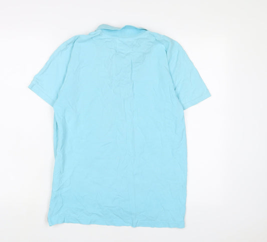 LAPASA Mens Blue Cotton Polo Size M Collared Button