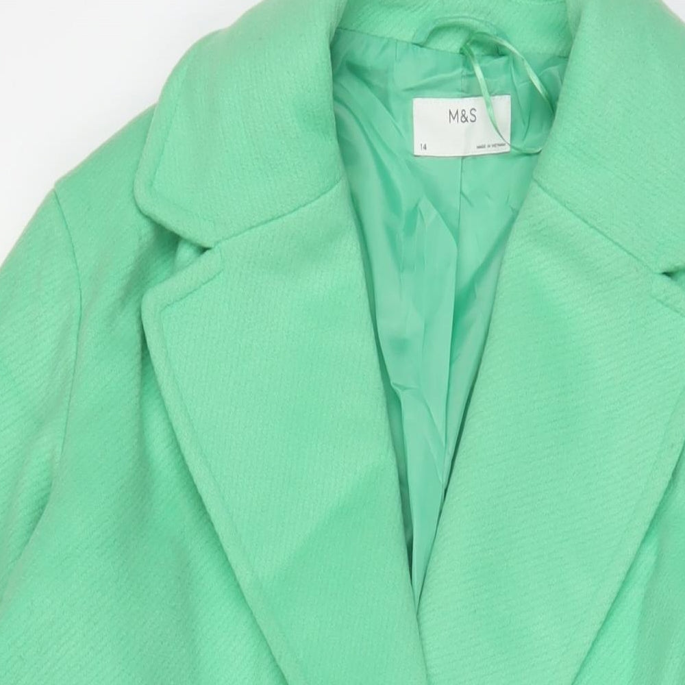 Marks and Spencer Womens Green Overcoat Coat Size 14 Button