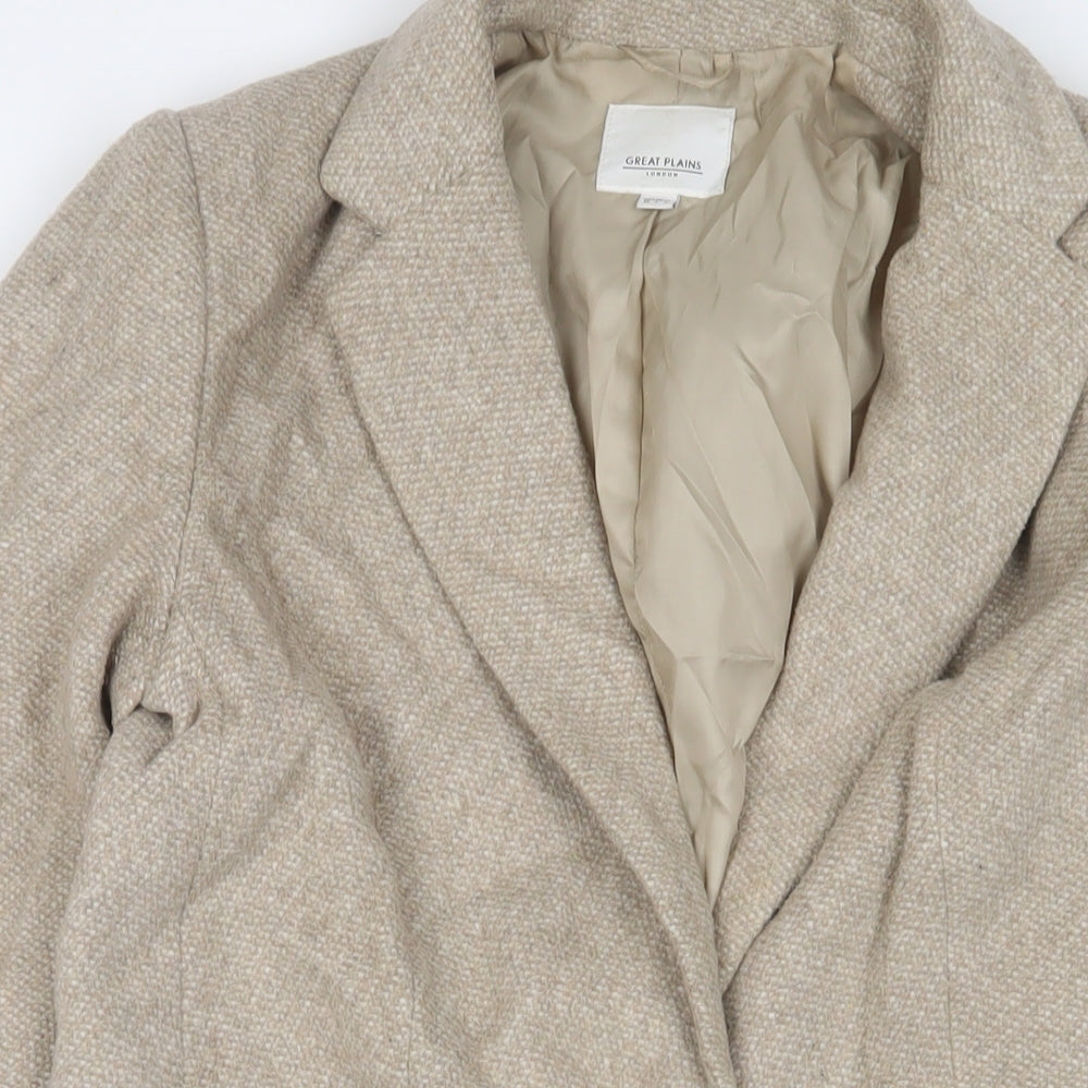 Great Plains Womens Beige Overcoat Coat Size 10 Button