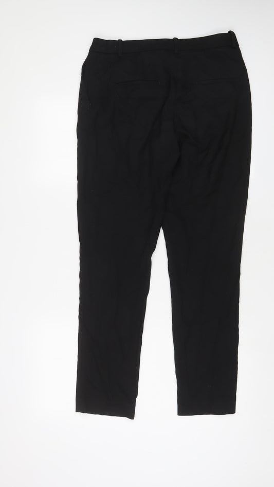 H&M Womens Black Polyester Trousers Size 10 L30 in Regular Hook & Eye