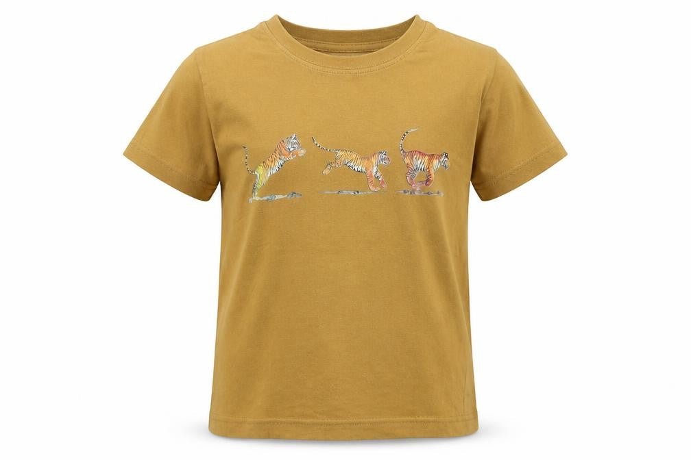 Wild Collection Boys Brown Cotton Basic T-Shirt Size 6 Years Round Neck Pullover - Tiger