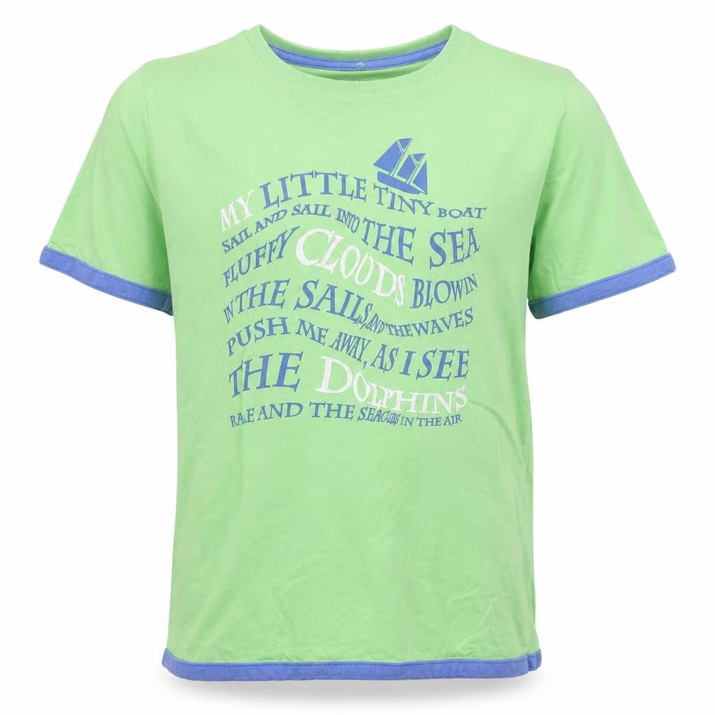TEX Boys Green Cotton Basic T-Shirt Size 11-12 Years Round Neck Pullover - Boat text