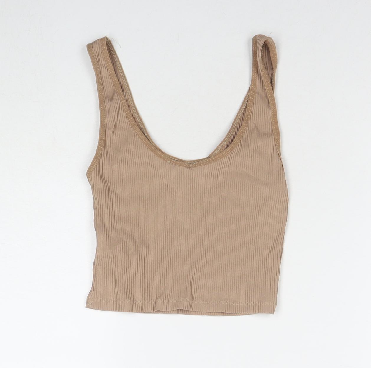 Stradivarius Womens Beige Polyester Cropped Tank Size M Round Neck