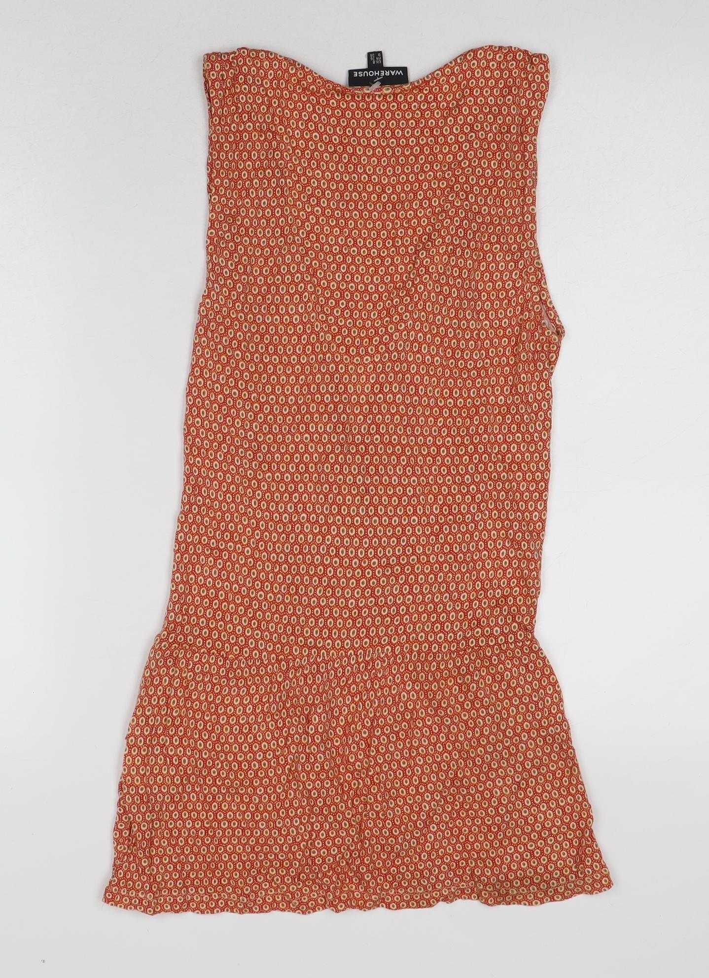 Warehouse Womens Red Geometric Viscose Tank Dress Size 8 V-Neck Pullover