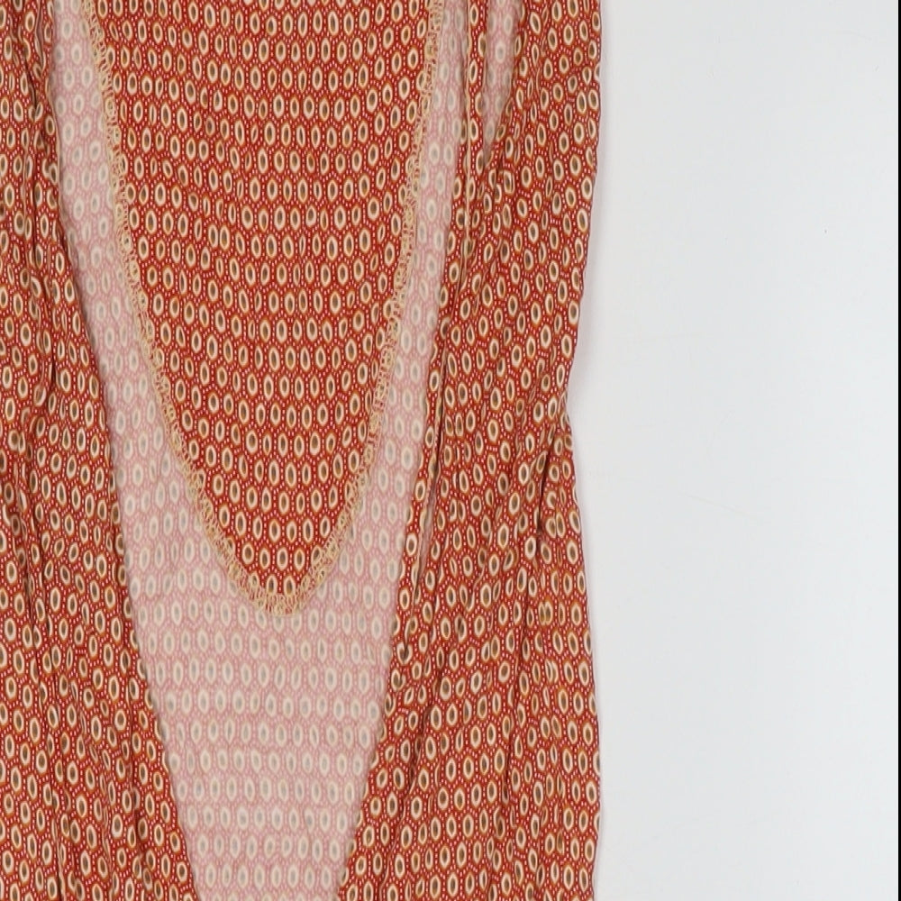 Warehouse Womens Red Geometric Viscose Tank Dress Size 8 V-Neck Pullover