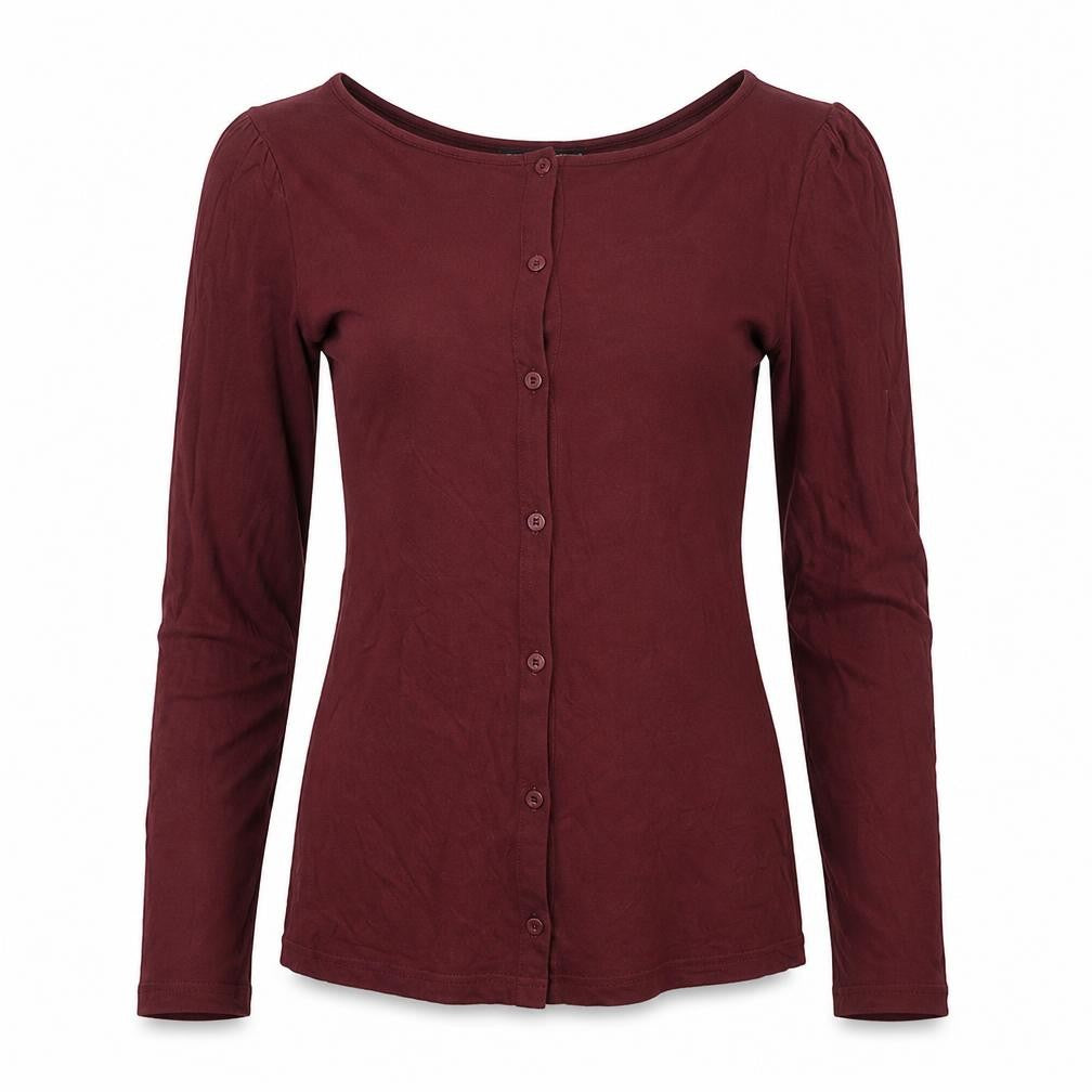 Warehouse Womens Red Viscose Basic Button-Up Size 10 Round Neck