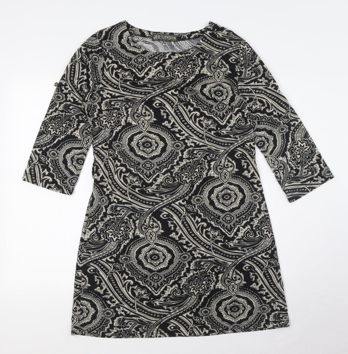 QED London Womens Black Cotton A-Line Size L Round Neck