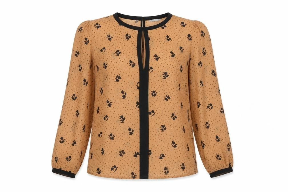 Marks and Spencer Womens Brown Floral Polyester Basic Button-Up Size 10 Round Neck