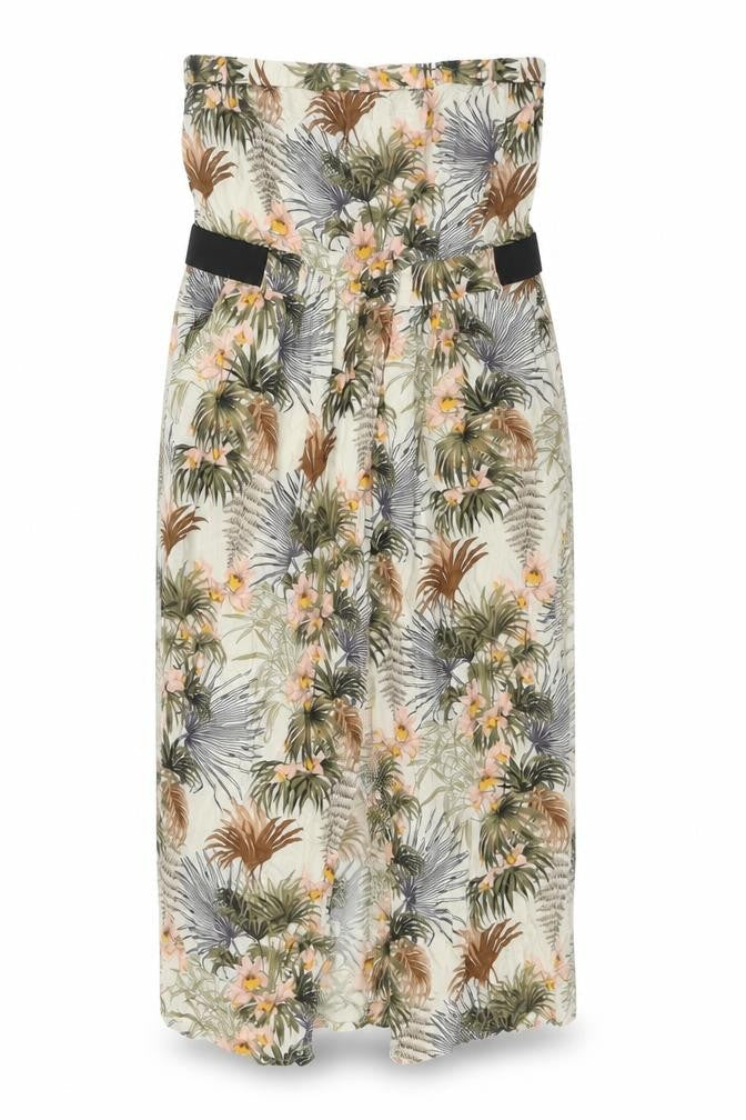 Warehouse Womens Multicoloured Floral Viscose A-Line Size 14 Off the Shoulder - Palm Leaves