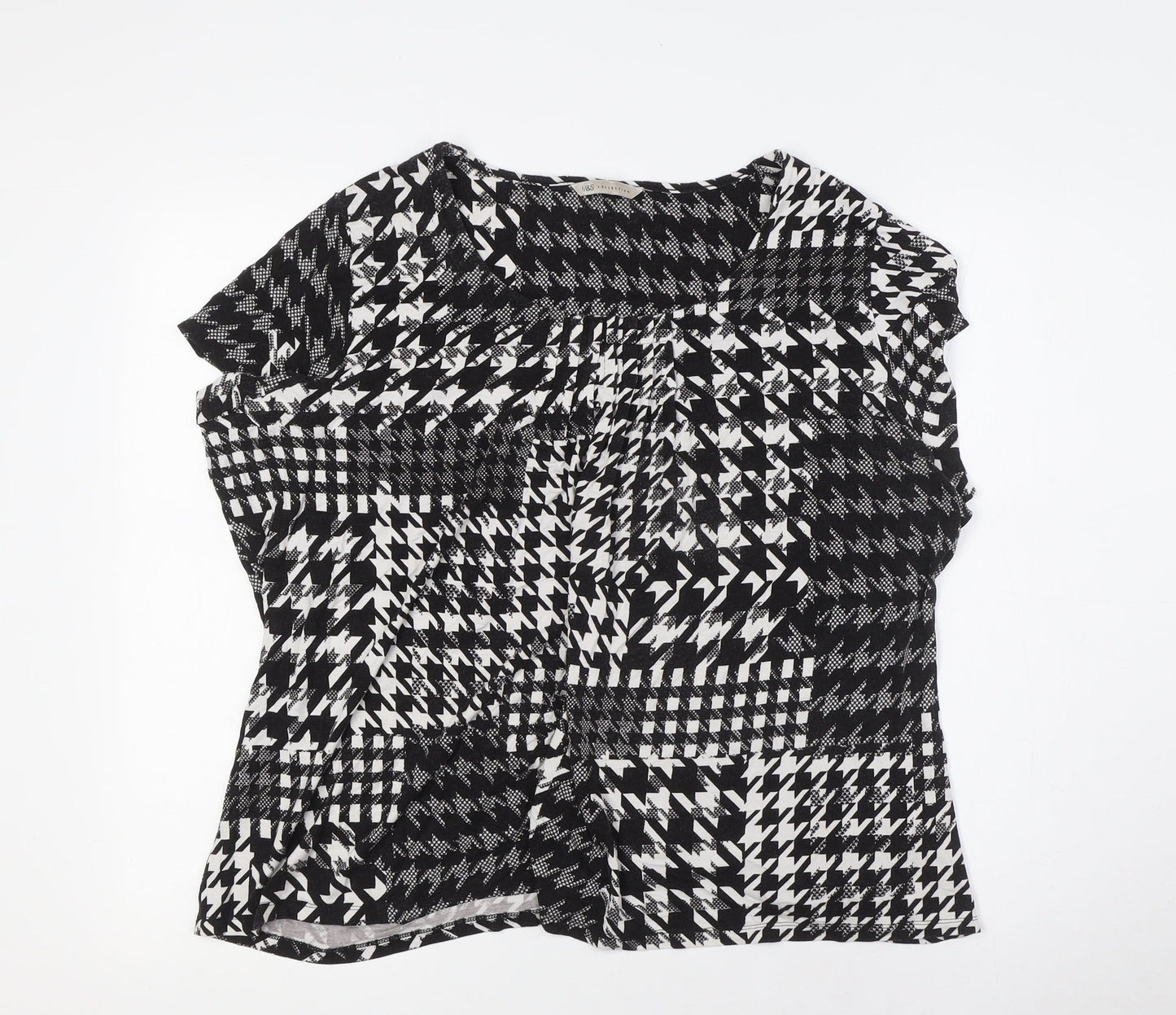 Marks and Spencer Womens Black Viscose Basic Button-Up Size 20 Scoop Neck