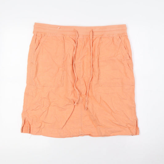 Marks and Spencero Womens Orange Linen A-Line Skirt Size 14 - Elasticated Waist