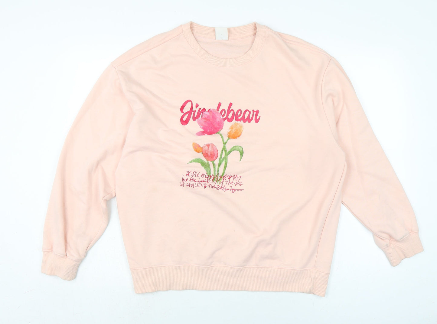 Remixed Womens Pink Cotton Pullover Sweatshirt Size L