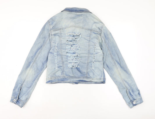 Denim Club Womens Blue Biker Jacket Size 12 Button
