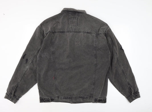 New Look Mens Grey Biker Coatigan Size M Button - Distressed
