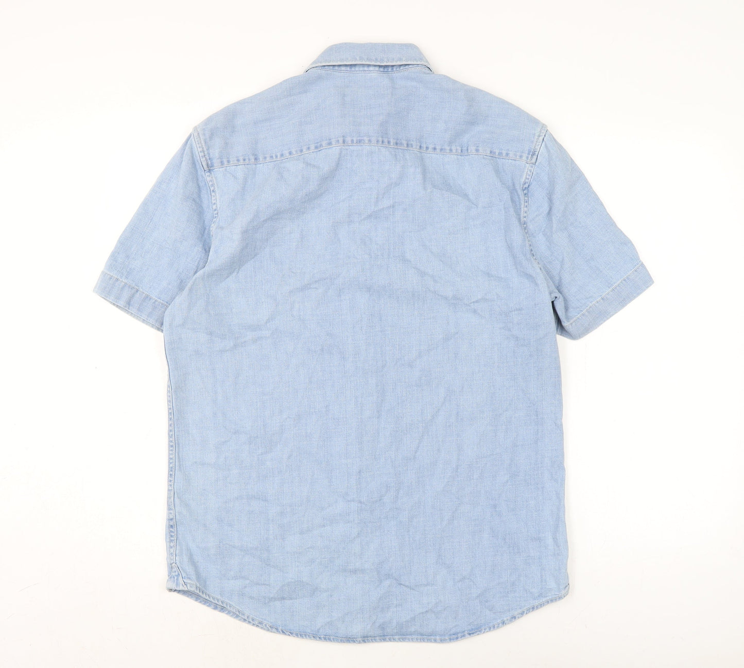 Marks and Spencer Mens Blue Cotton Button-Up Size M Collared Button