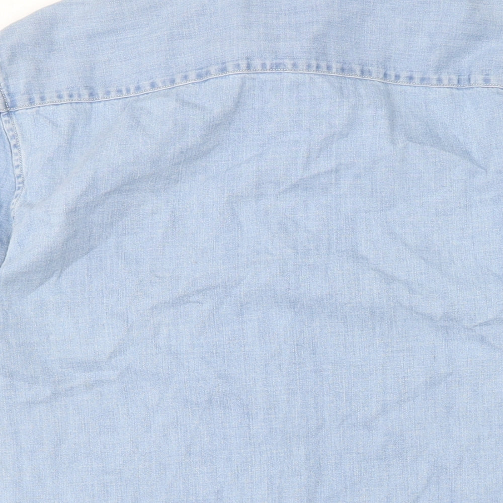 Marks and Spencer Mens Blue Cotton Button-Up Size M Collared Button