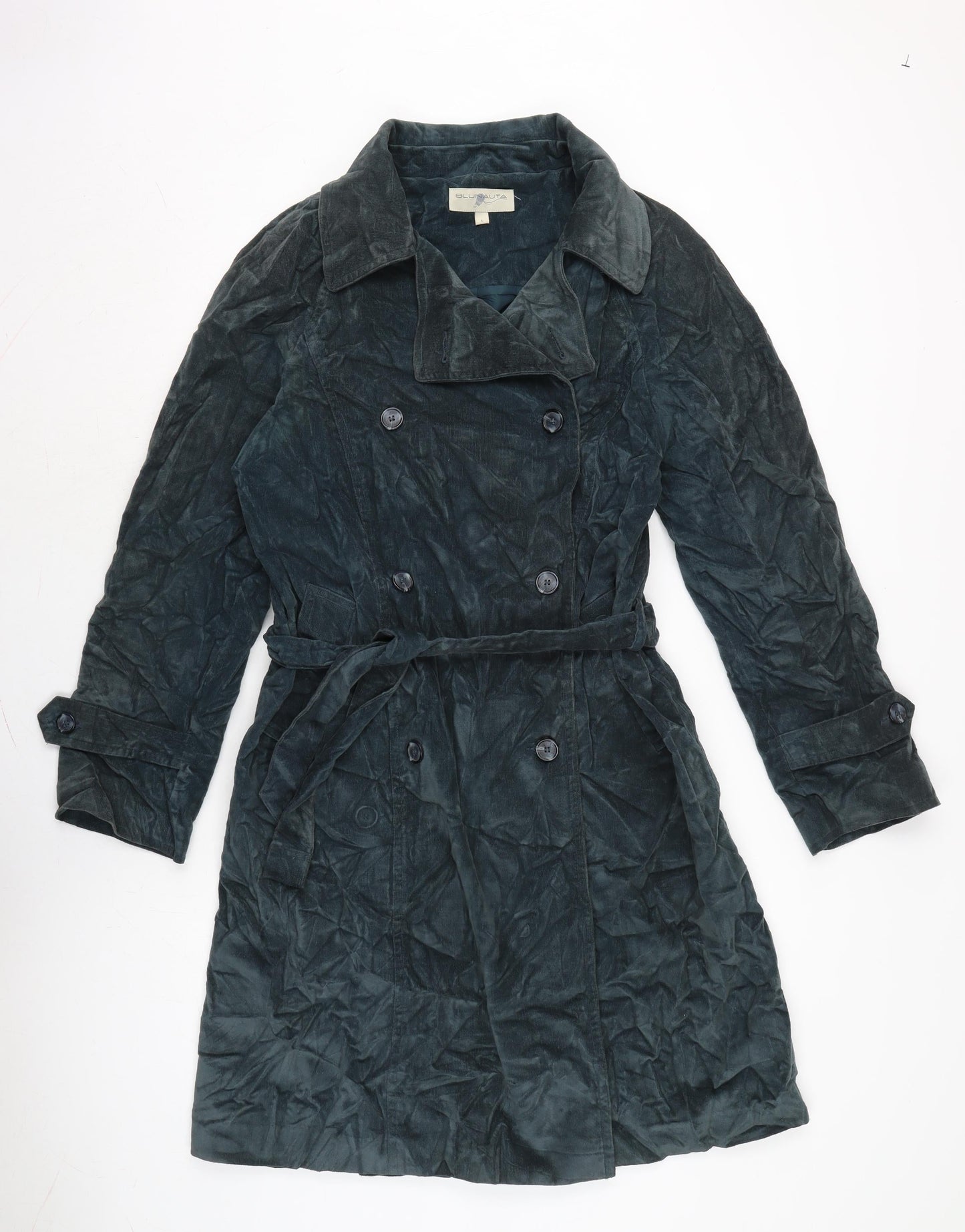 BLUNAUTA Womens Blue Trench Coat Coat Size L Button