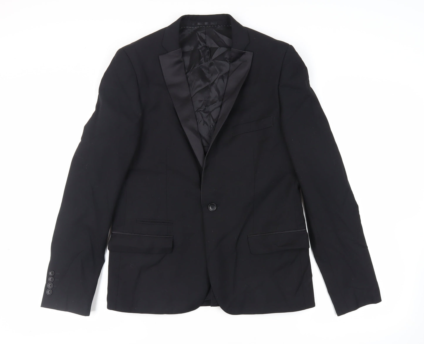 Topman Mens Black Polyester Tuxedo Suit Jacket Size 40 Regular