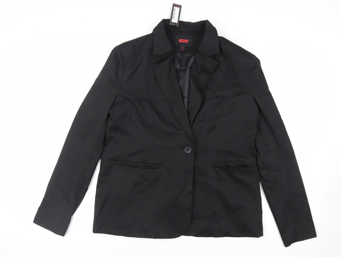 Misspap Womens Black Jacket Blazer Size 14 Button