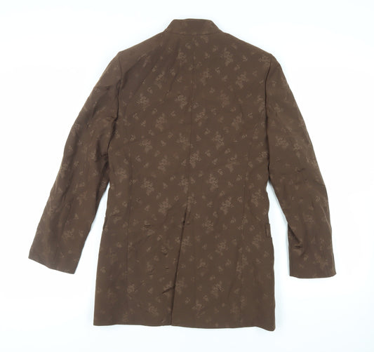 Hippocampe Womens Brown Floral Jacket Blazer Size S Button - Vintage