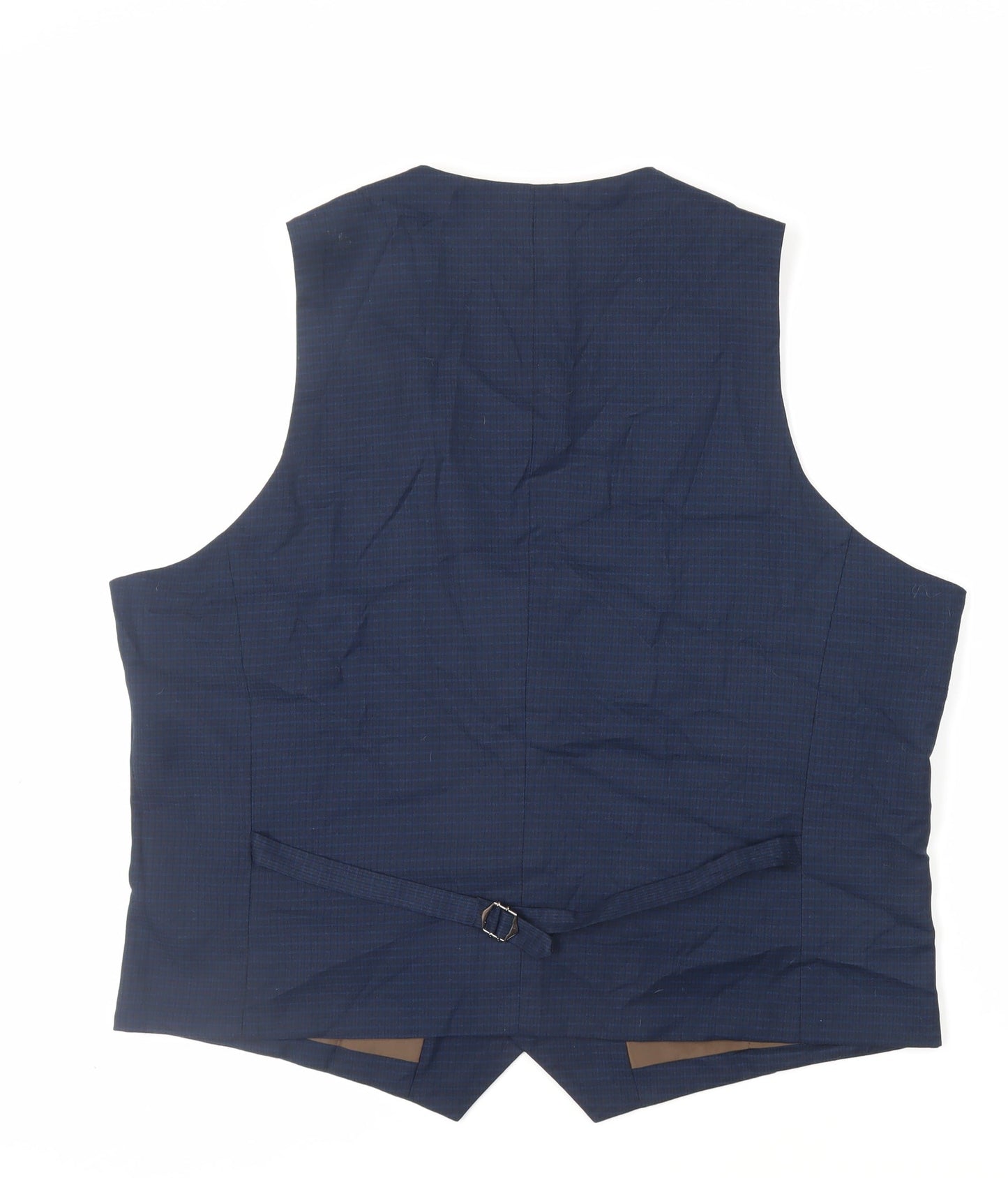 Fellini Mens Blue Plaid Polyester Jacket Suit Waistcoat Size 46 Regular