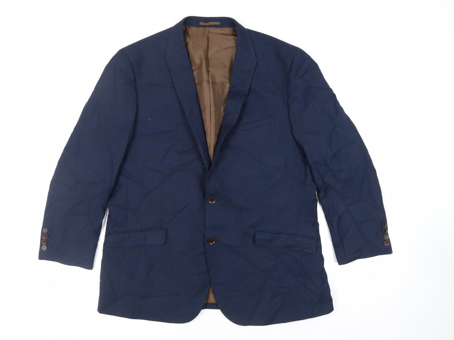 Fellini Mens Blue Plaid Polyester Jacket Suit Jacket Size 46 Regular