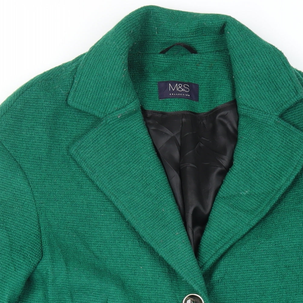 Marks and Spencer Womens Green Pea Coat Coat Size 10 Button