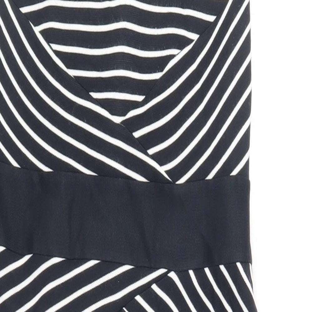 Marks and Spencer Womens Blue Striped Acrylic Pencil Dress Size 12 Boat Neck Zip - Lined