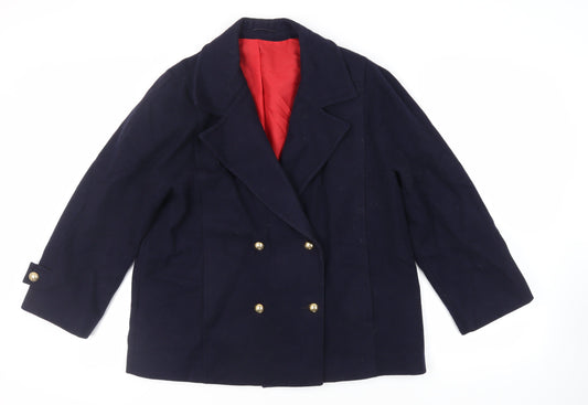 Seasons Womens Blue Pea Coat Coat Size L Button - Vintage