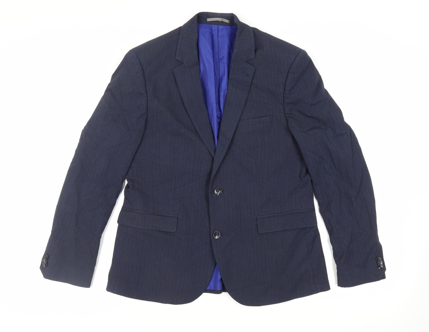 Marks and Spencer Mens Blue Striped Polyester Jacket Suit Jacket Size 40 Regular