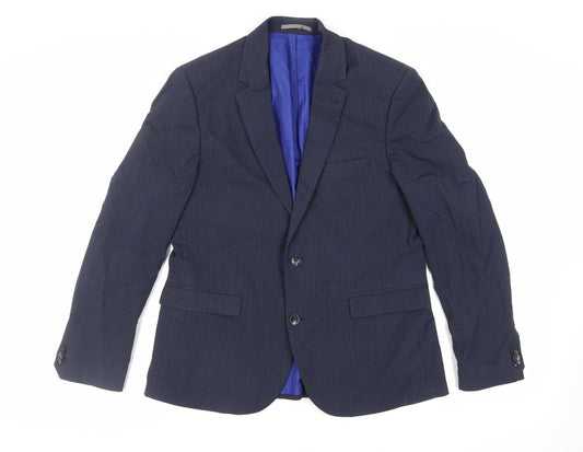 Marks and Spencer Mens Blue Striped Polyester Jacket Suit Jacket Size 40 Regular
