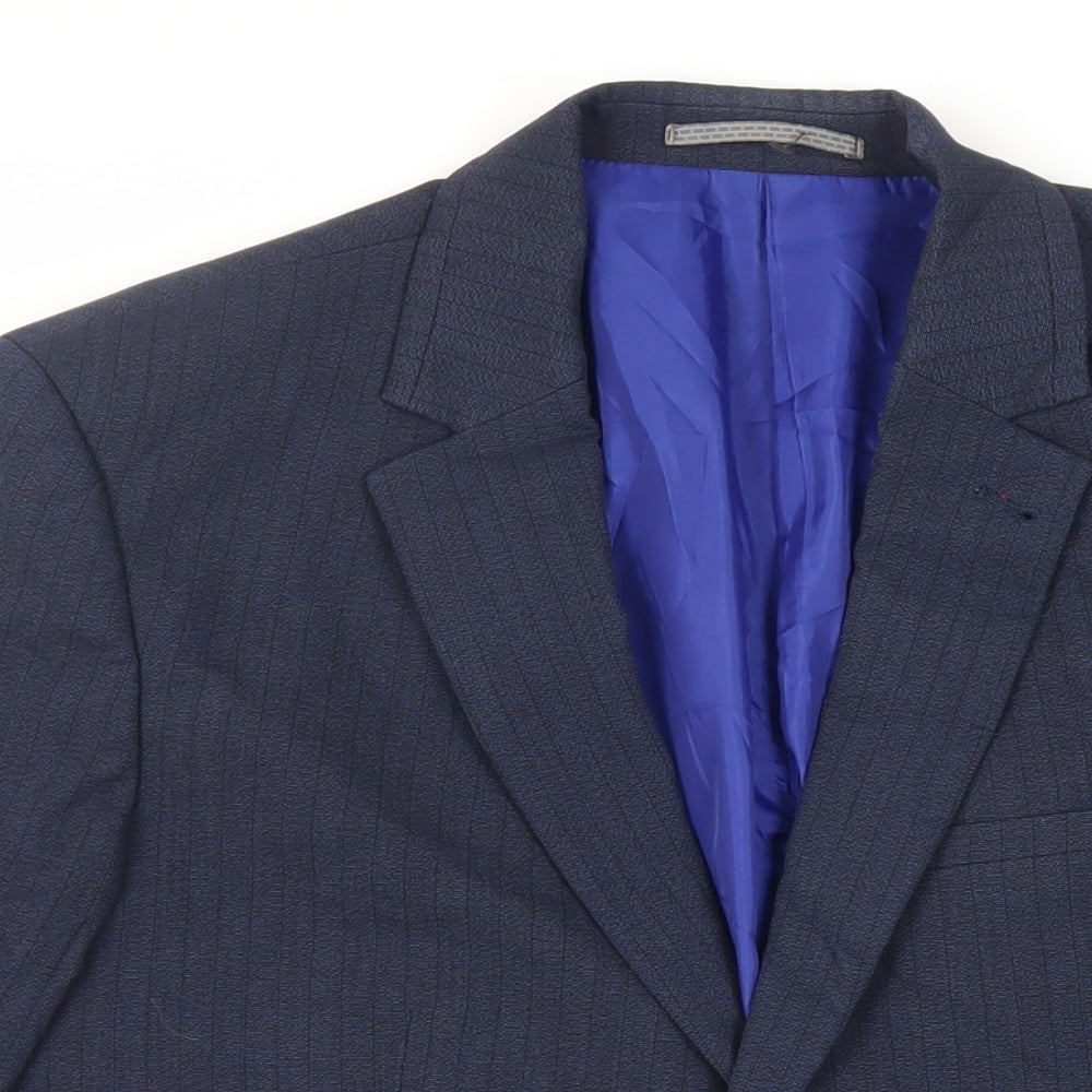 Marks and Spencer Mens Blue Striped Polyester Jacket Suit Jacket Size 40 Regular