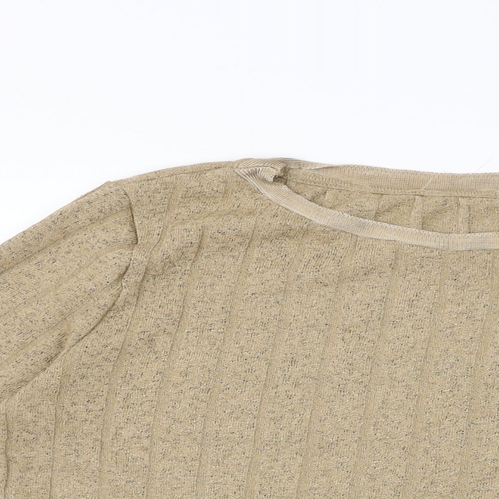 Marks and Spencer Womens Beige Polyester Basic T-Shirt Size 10 Round Neck