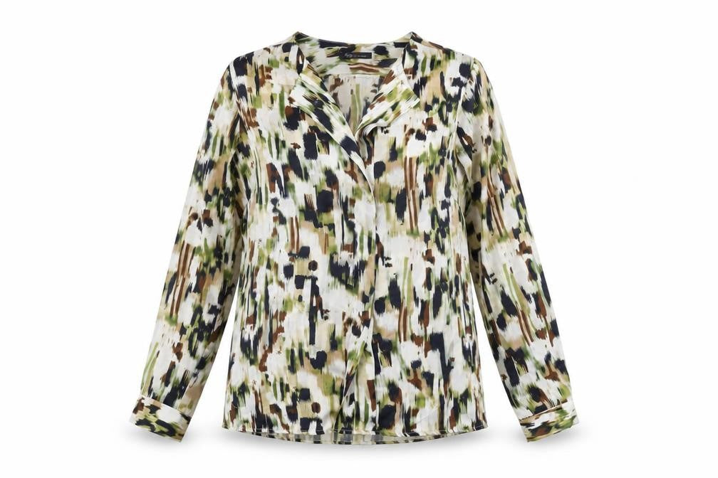 Marks and Spencer Womens White Geometric Polyester Basic Blouse Size 14 V-Neck