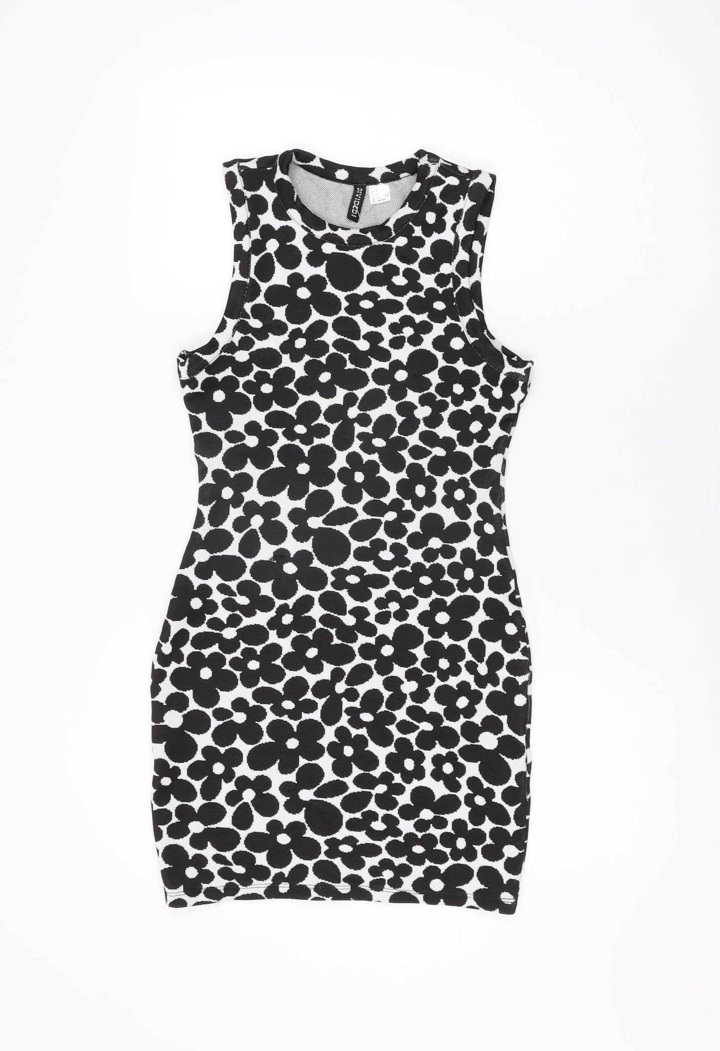 H&M Womens White Floral Polyester Bodycon Size S Round Neck Pullover