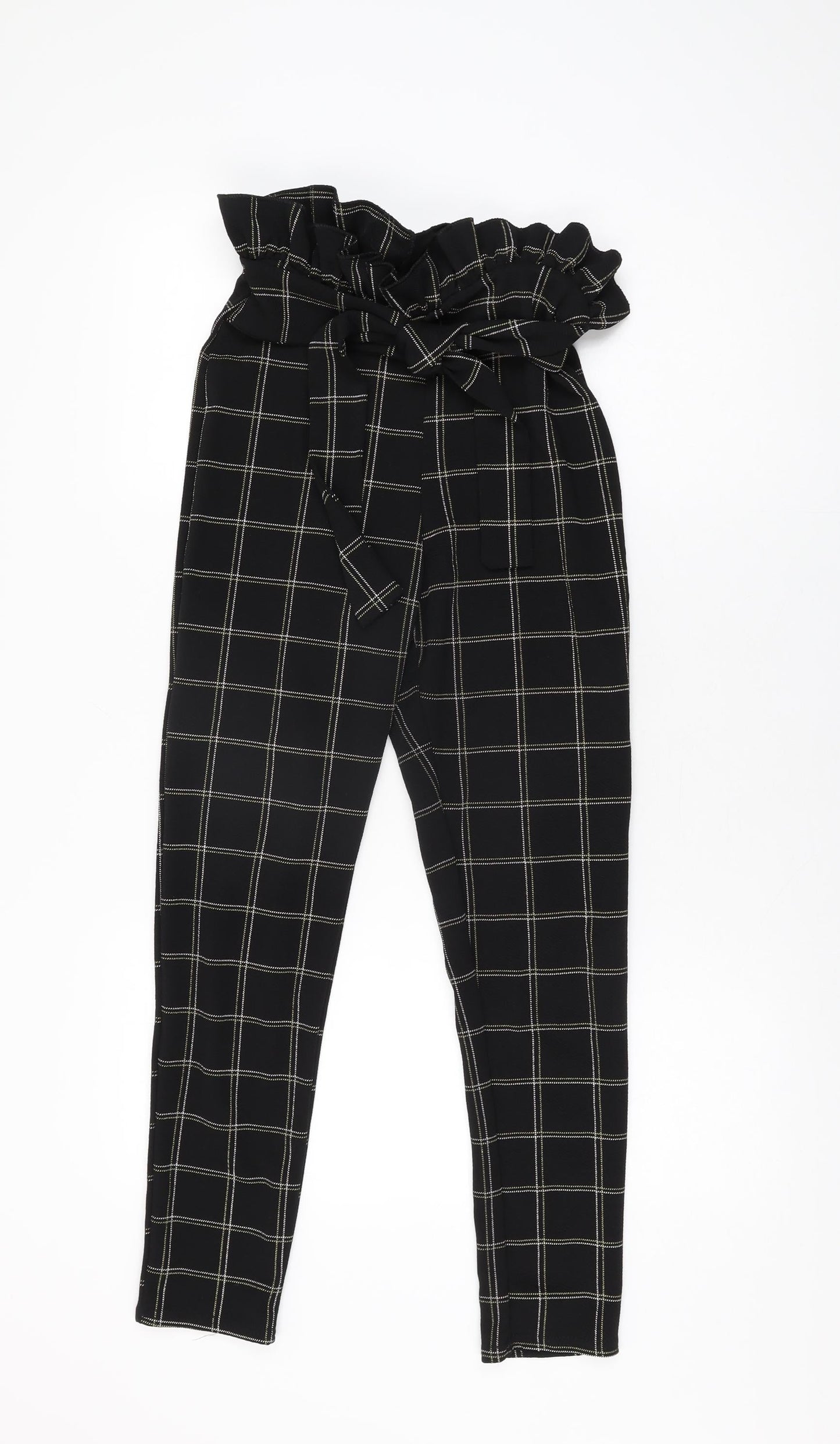 PRETTYLITTLETHING Womens Black Geometric Polyester Trousers Size 8 L27 in Regular Tie