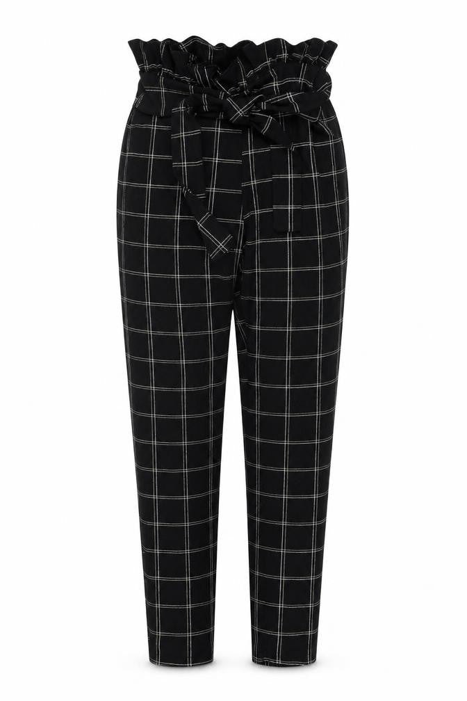 PRETTYLITTLETHING Womens Black Geometric Polyester Trousers Size 8 L27 in Regular Tie