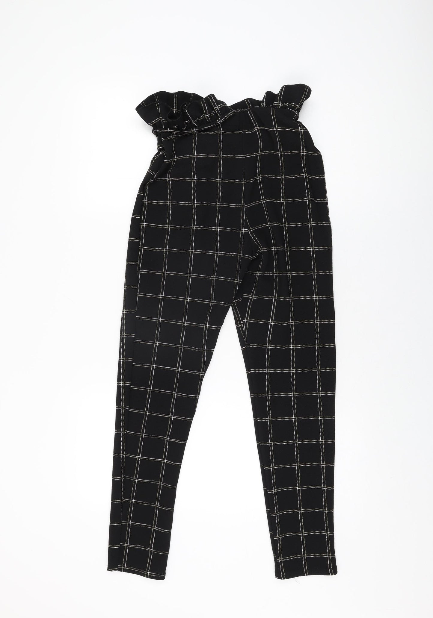 PRETTYLITTLETHING Womens Black Geometric Polyester Trousers Size 8 L27 in Regular Tie