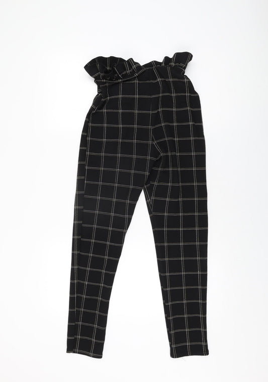 PRETTYLITTLETHING Womens Black Geometric Polyester Trousers Size 8 L27 in Regular Tie