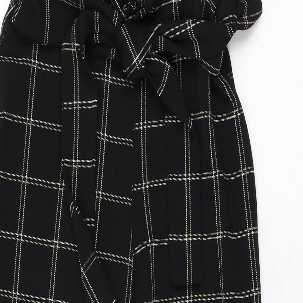 PRETTYLITTLETHING Womens Black Geometric Polyester Trousers Size 8 L27 in Regular Tie