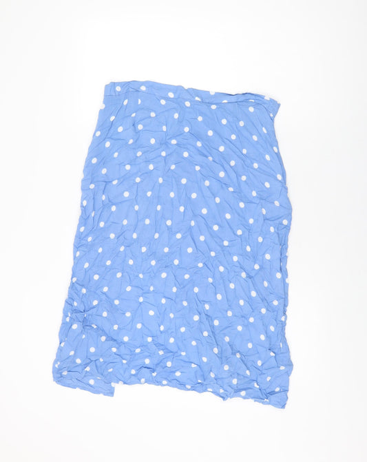 Marks and Spencer Womens Blue Polka Dot Viscose Swing Skirt Size 16 Zip