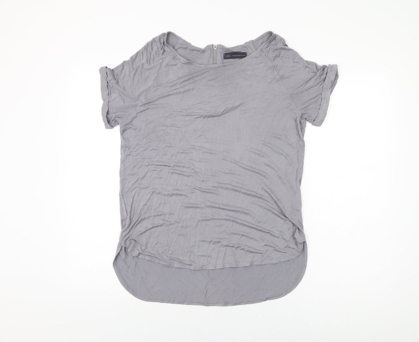 Marks and Spencer Womens Grey Viscose Basic T-Shirt Size 14 Round Neck