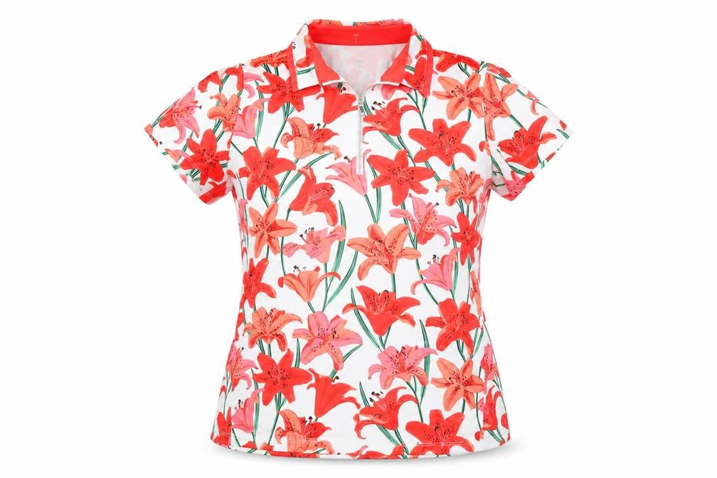 Tail Womens White Floral Polyester Basic T-Shirt Size L Collared